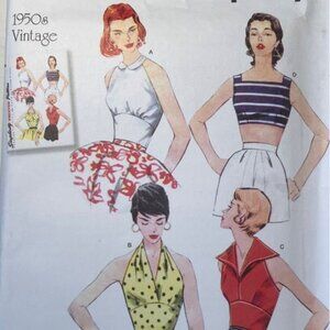 Simplicity 8645 1950s Vintage Halter Top Reprint Sewing Pattern 4-12  FF